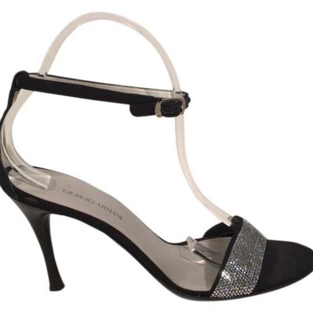 Giorgio Armani BlackCrystal Ankle Strap Heels